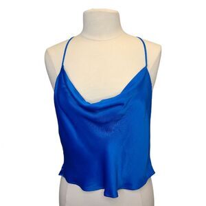 NWT Zara Cobalt Blue Cowl Neck Open Back Sleeveless Crop Top M